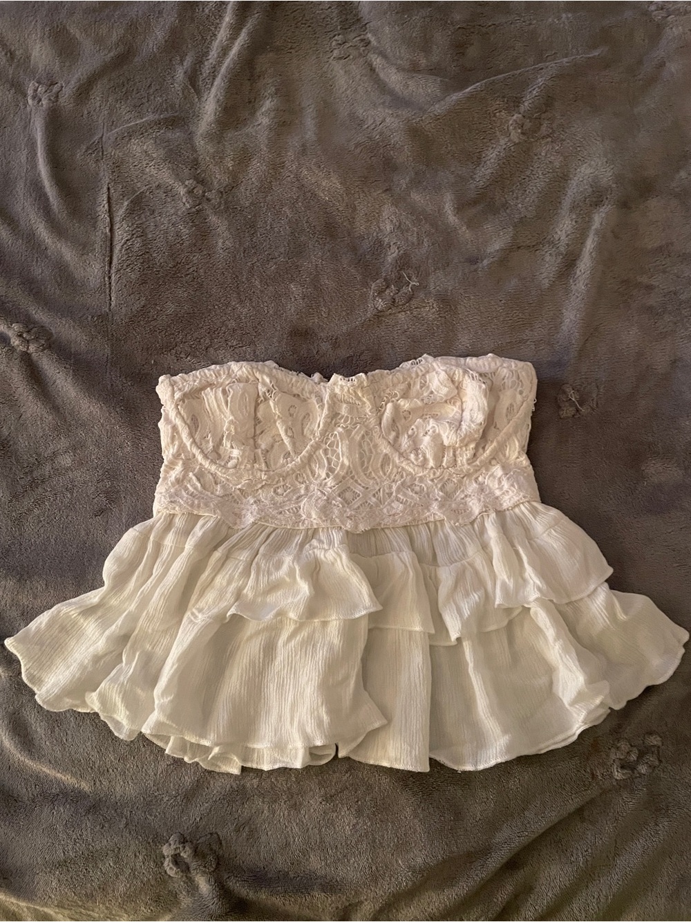 Free People White Lace Ruffled Tube Top